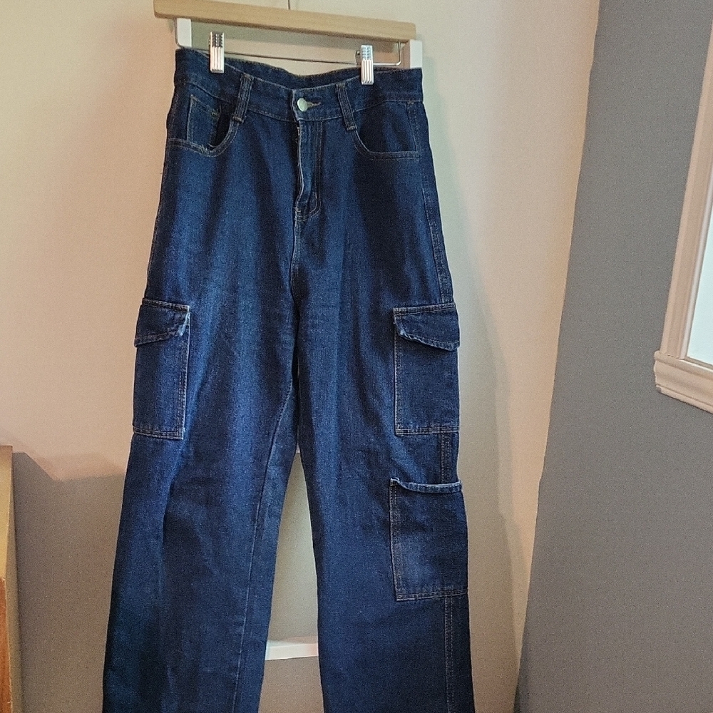Women's Dark Blue Cargo Jeans